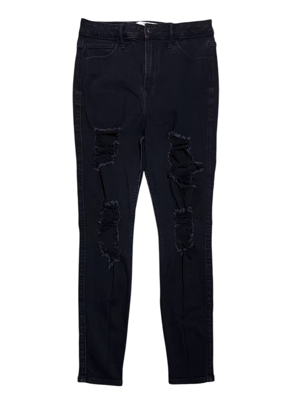 Hollister Curvy High Rise Super Skinny Jeans 27 Short Black Distressed Stretch